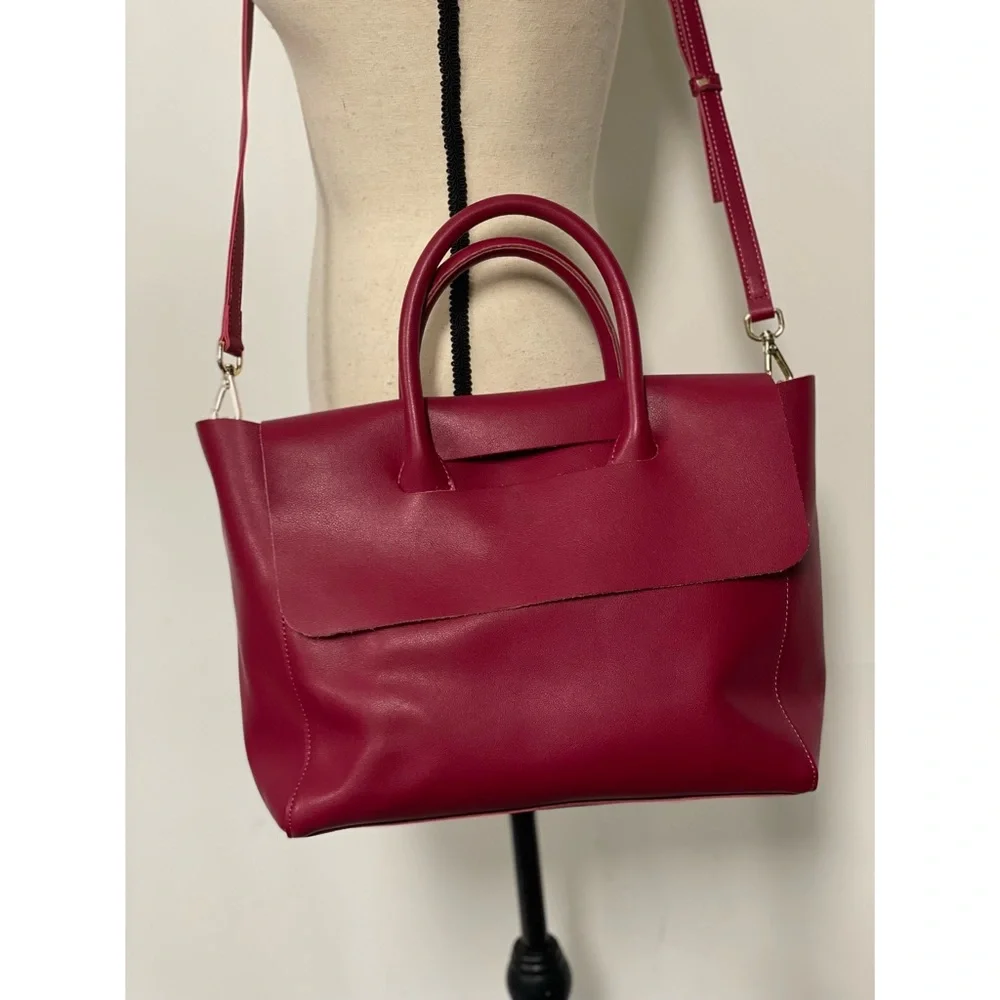 Faux Leather Tote Handbag Pink